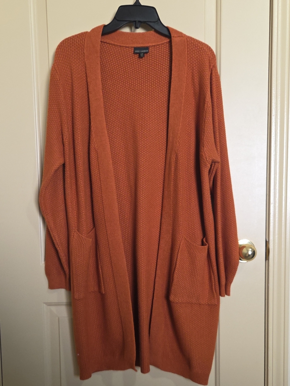 Coco + Carmen Open-Front Cardigan in Rust Orange